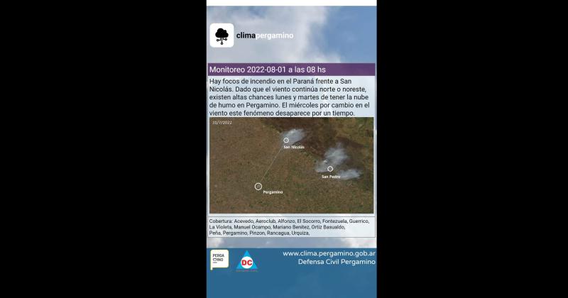Nuevamente los incendios en las islas generan el humo que cubre Pergamino y la regioacuten