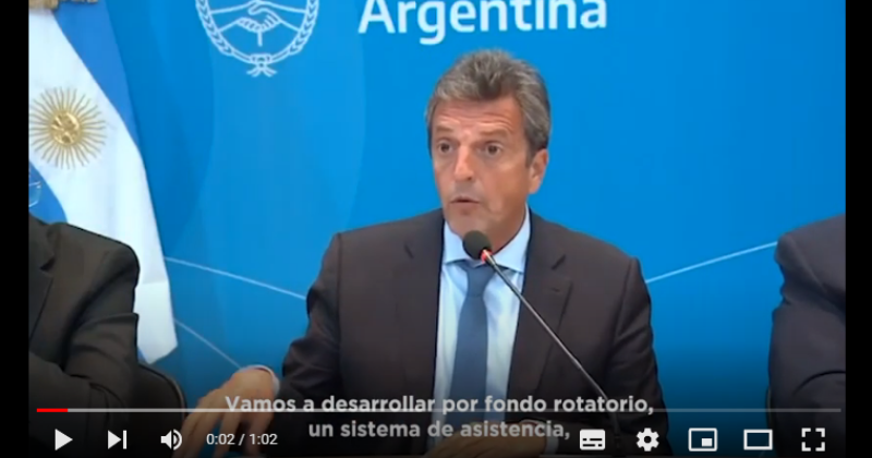 Sergio Massa durante el anuncio de medidas de alivio para productores afectados por la sequía