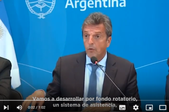Sergio Massa durante el anuncio de medidas de alivio para productores afectados por la sequía