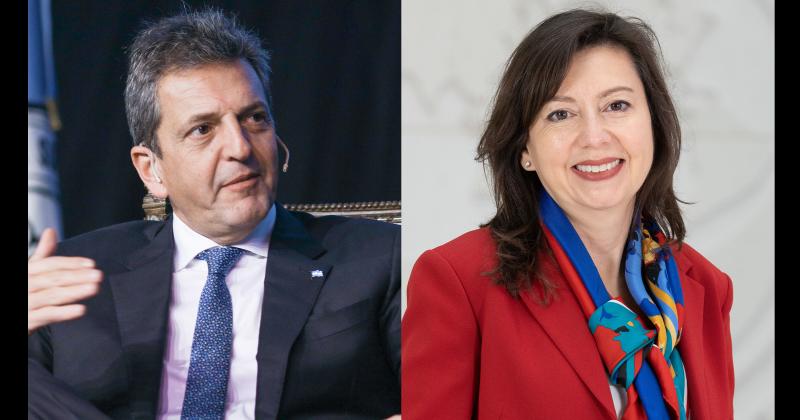 El ministro de Economía Sergio Massa y la directora de Comunicaciones del FMI Julie Kozack