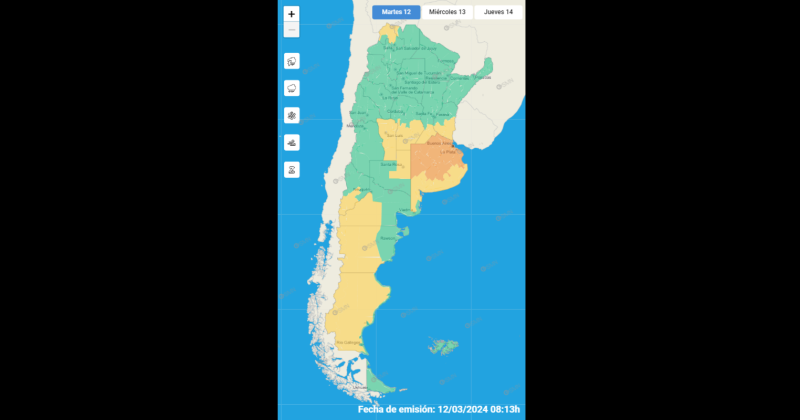 Rige el alerta naranja emitido por el Servicio Meteorológico Nacional